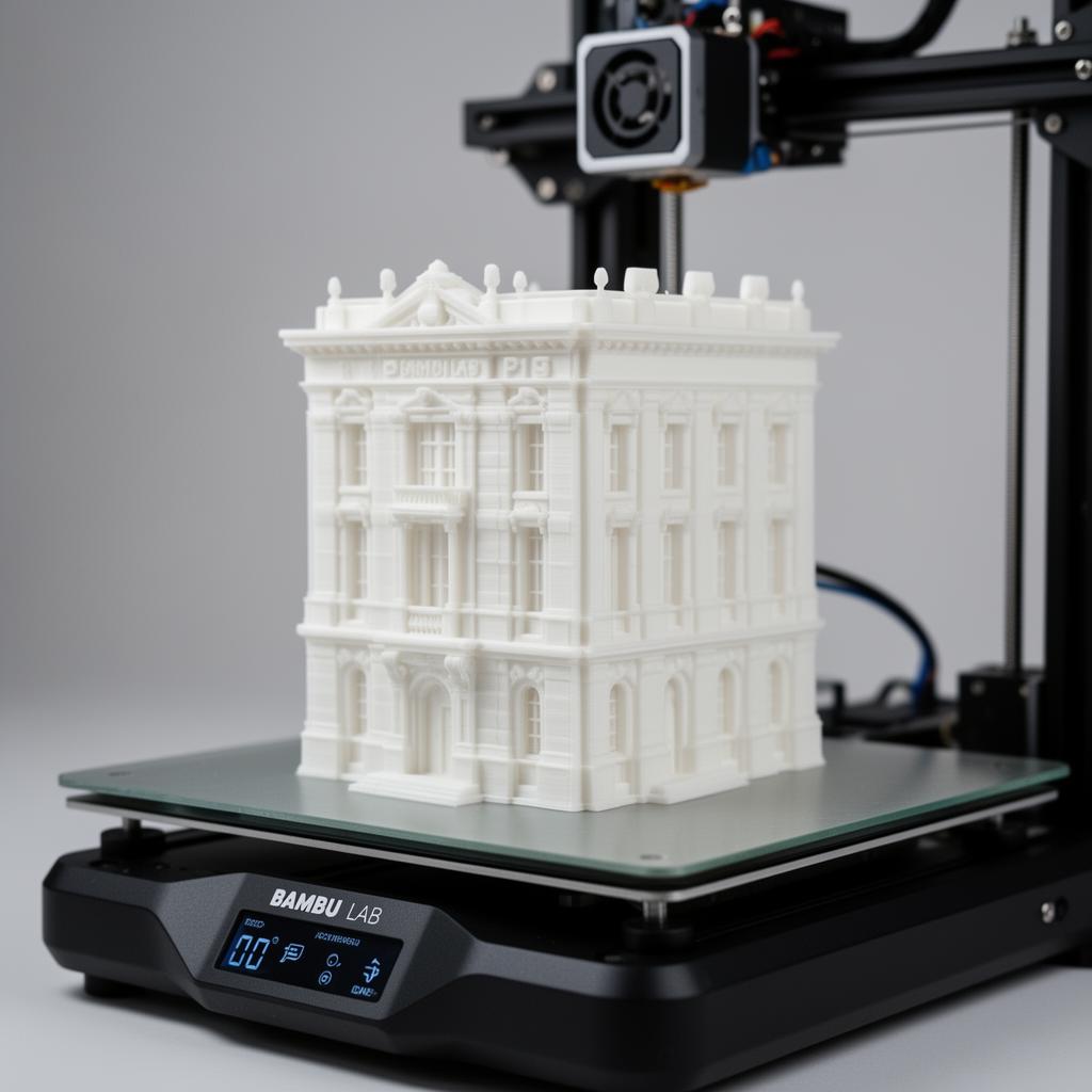 Architectural building prototype 3D printed on a Bambu Lab P1S