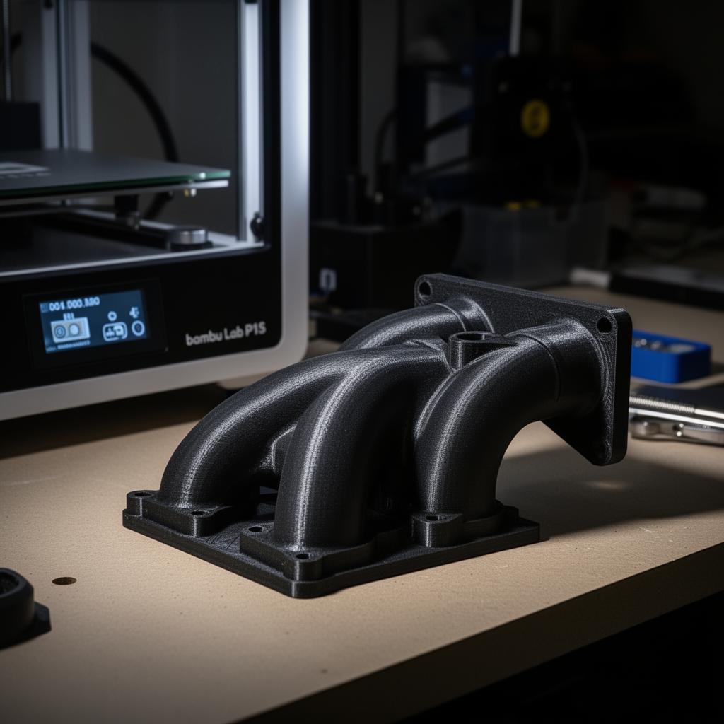 Custom automotive intake manifold prototype printed on Bambu Lab P1S
