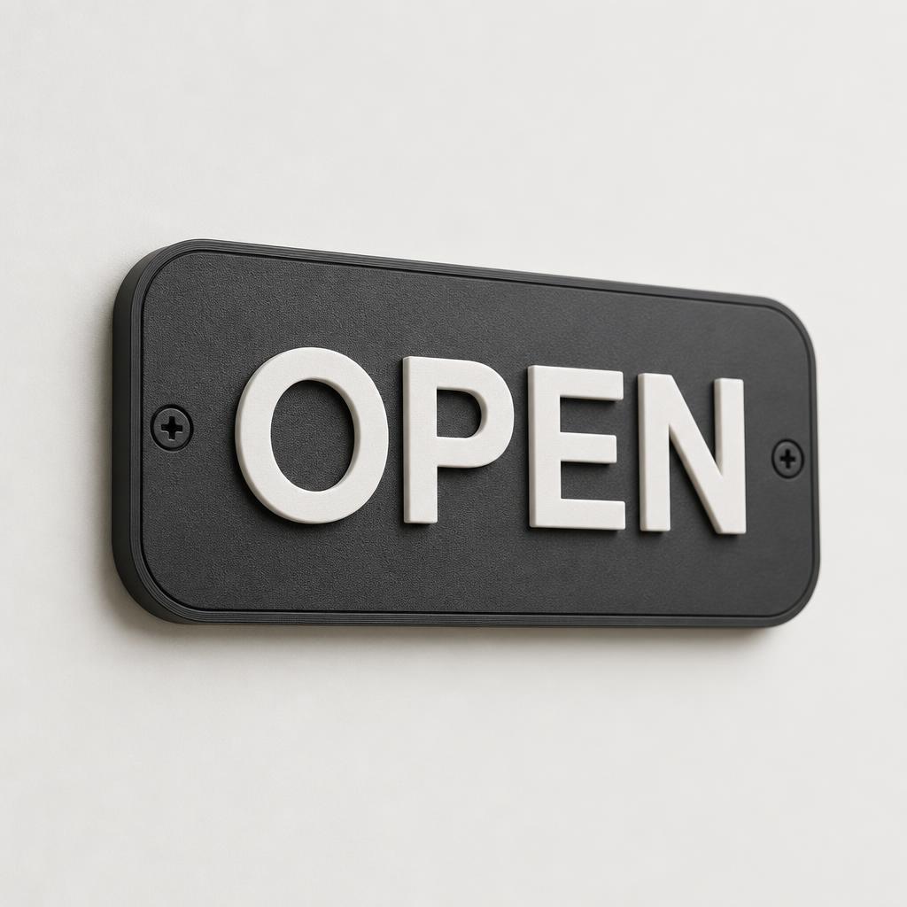Custom 3D printed sign with crisp raised lettering mounted on a wall