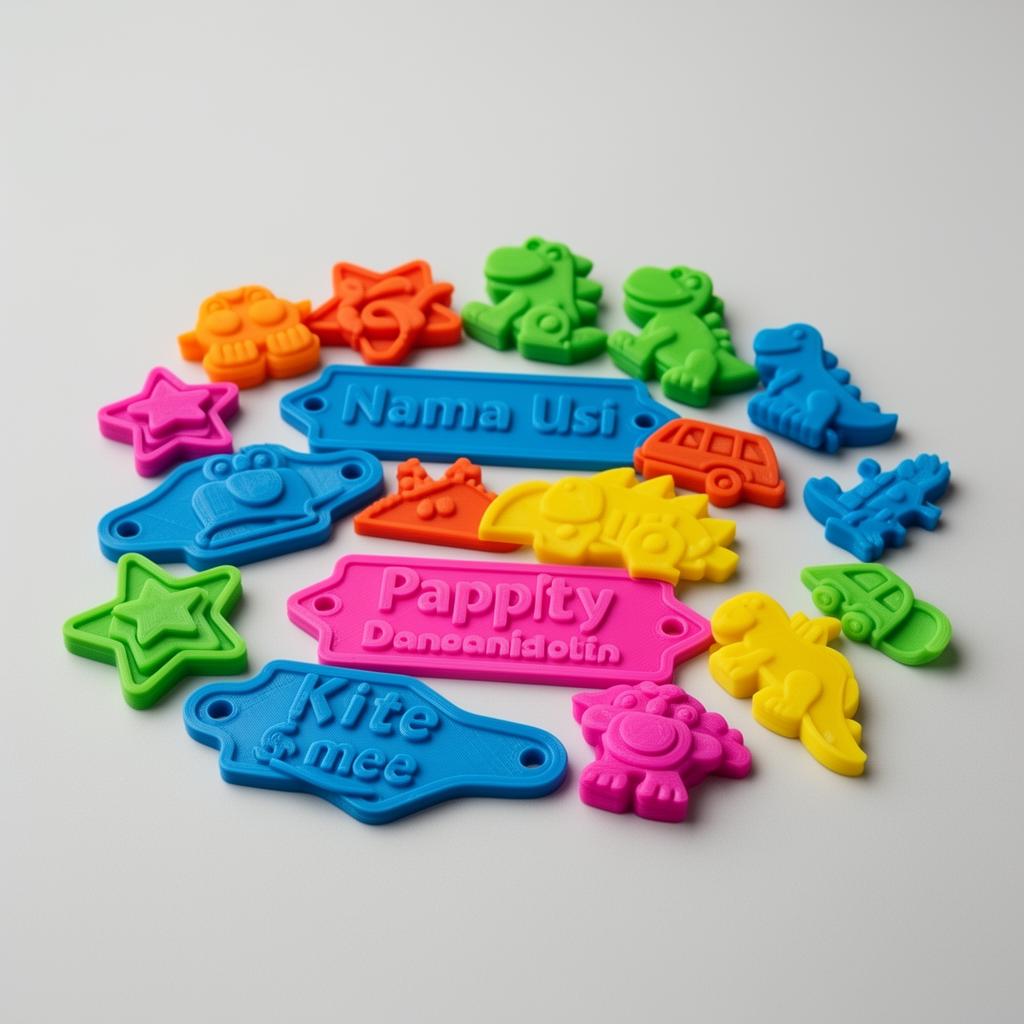 Colorful 3D printed kids party bag favors and personalized name tags